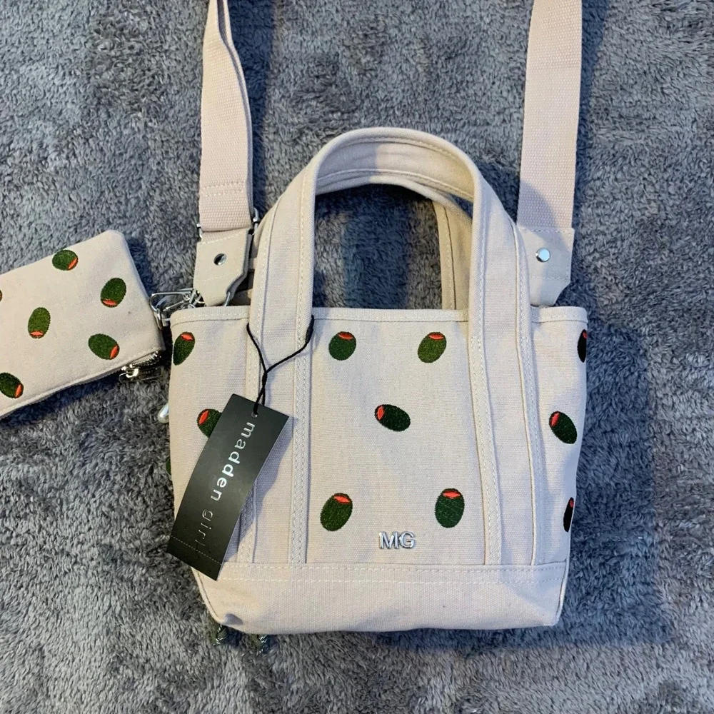 Madden Girl Olive Embroidered Canvas Mini Tote Bag Crossbody NWT